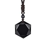 OCARLY Black Obsidian/Blue Sandstone Star of David Necklace Hexagram Amulet Gemstone Pendant Jewish...