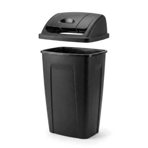 TrioBliss Store 13 Gallon Kitchen Trash Can, Black Plastic Garbage Bin with Swing Top Lid, Sturdy Waste Basket with Dual Swing Lid, Easy to Clean for Kitchen Bathroom Garage Office