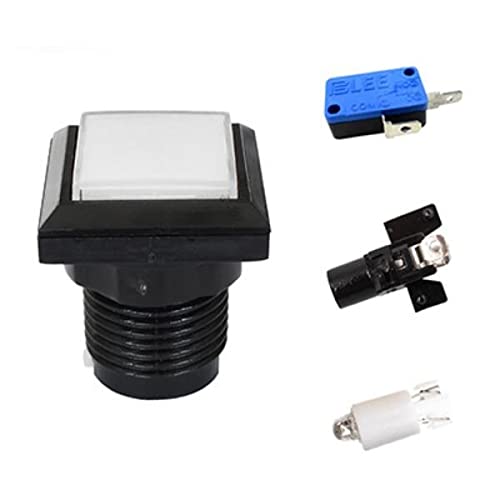 MOOKEENONE 33 x 33 mm botón arcade cuadrado pulsador luz LED iluminada con microinterruptor para paneles de control