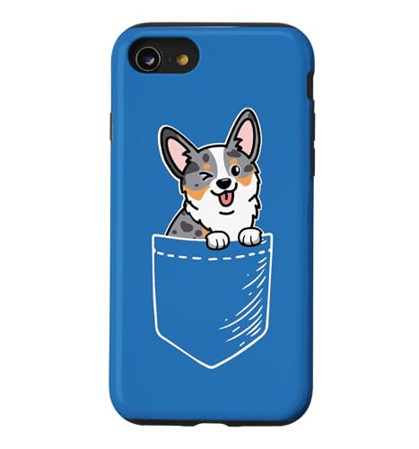 Funny Kawaii Kids Pocket Cardigan Blue Merle Corgi Lover �X�}�z�P�[�X iPhone SE (2020) / 7 / 8 �p