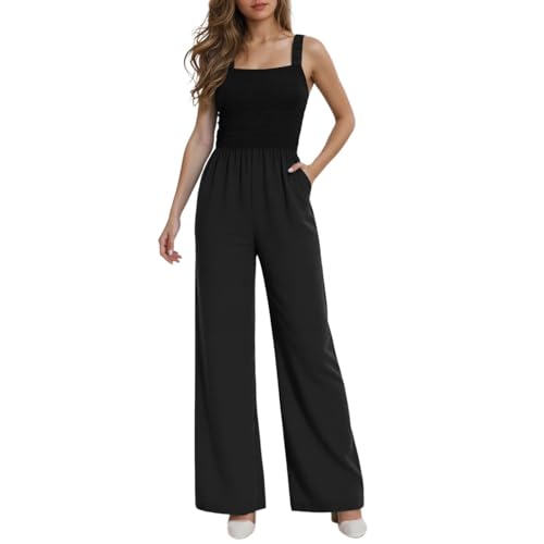 Jumpsuit Damen Sommer Lang, Latzhose Damen Elegant Einteiler Kuschelig Ärmellos Overalls Bib Arbeitslatzhose Romper Sport High Waist Baggy Playsuit Sommerhose Leicht Leicht Jumpsuit Damen Business