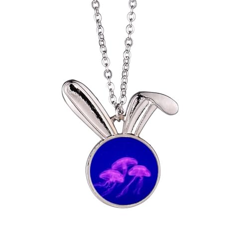 Collier lapin et méduse océanique inspire de la science et de la nature en metal ciselé