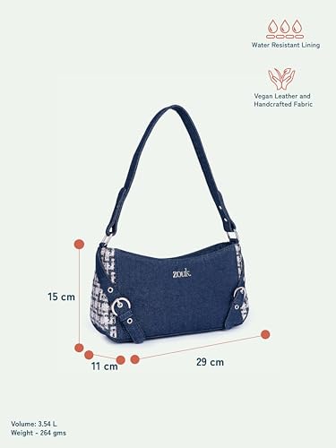 Image of ZOUK Lyra Small Shoulder Bag for Women - Denim & Printed Shoulder Bag with Water-Resistant Lining | Handcrafted Sling Bag with Multiple Pockets & Zip Closure for Daily & Weekend Use |