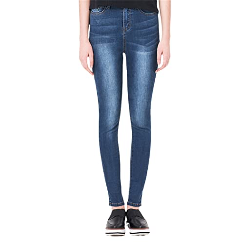 Jean taille haute pour maman élastique anti-compression en denim extensible bleu M