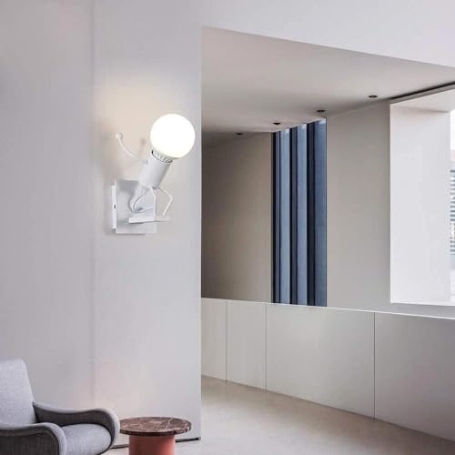 Partenopea® Applique lampada moderna da parete con omino decorativo e portalampada attacco per lampadine E27 (Omino che salta, Bianco)