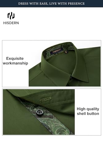 Image of HISDERN Mens Business Dress Shirts Long Sleeve Casual Button Down Shirt Formal Inner Collar Contrast Shirt for Men Wedding