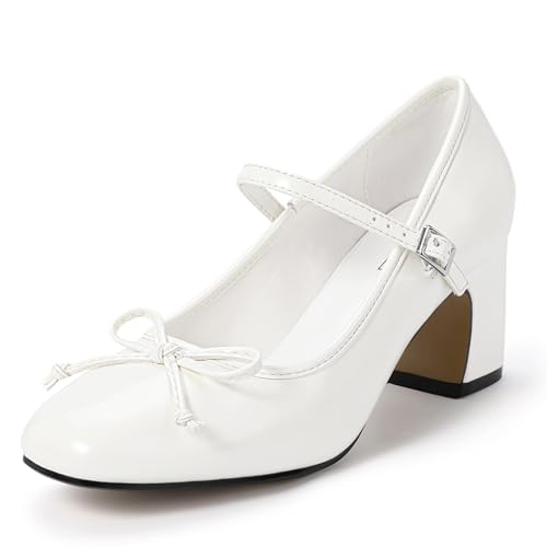 Image of IDIFU IN2 Mary Janes for Women Closed Toe Block Heels Cute Bow Dress Shoes