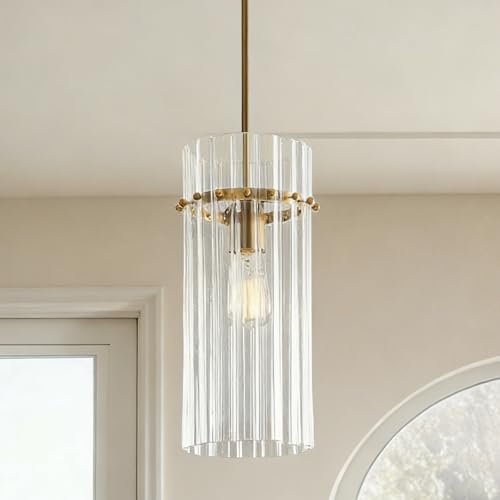 Crystal Fluted Finial Pendant Light with Tumbled Brass Finish, Crystal, Finial Details, Fluted...