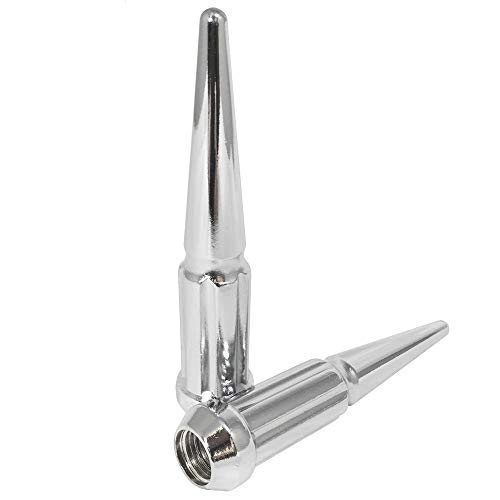 Wheel Accessories Parts Set Of 24 Chrome Spiked Solid Metal Lug Nuts 1/2 X 20 Thread 4.4 Inch Tall Closed End Bulge Acorn Spike Lug Nut 1 Long Socket Key #TOP1
