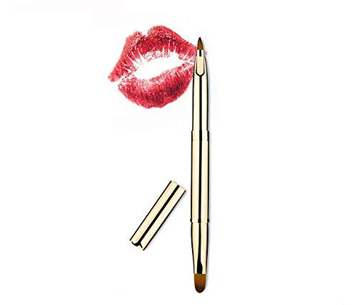 Qpower Lip Brush Nylon Hair Double-headed Retractable Cosmetic Brush Portable Gold