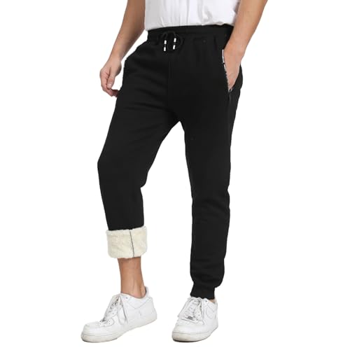 JustSun Pantalones de chándal para hombre de algodón con forro polar, pantalones de chándal cálidos Sherpa para el tiempo libre, pantalones térmicos de invierno, pantalones de chándal con bolsillos