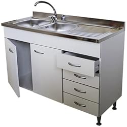 Mueble Fregadero 120 Arredobagno e Cucine Mueble bajo avellana, 2 puertas, cajonera derecha para fregadero, 120 cm (no incluido), color blanco