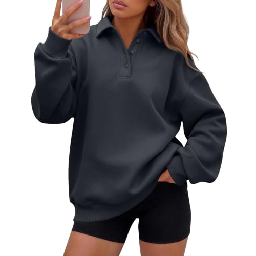 Numaller Womens Oversized Sweatshirt Plus Size Collared Button Polo Hoodie - image 1