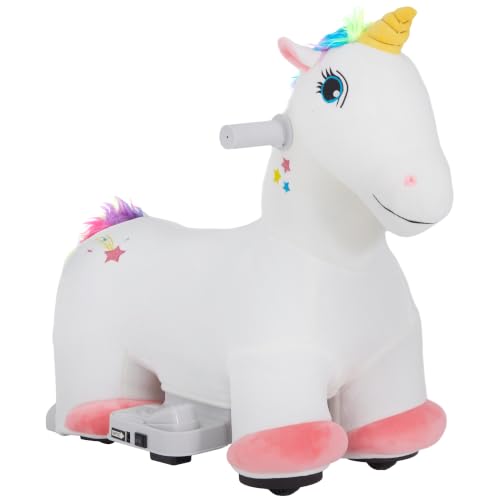 AIYAPLAY 6V Kinder Elektroauto in Einhornform, 2 km/h Kinderfahrzeug mit Musik, Aufsitzspielzeug mit Fußpedal, Elektrisches Pferd für Kinder 1,5-3 Jahre, Weiß