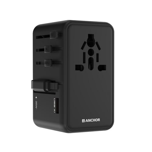 Image of Anchor by Panasonic 35W International Travel Adapter, Universal Travel Adapter All in One for EU, UK, US and AU with 1 USB and 3 Type C Ports, 35W Travel Accessories with GaN Fast Charging