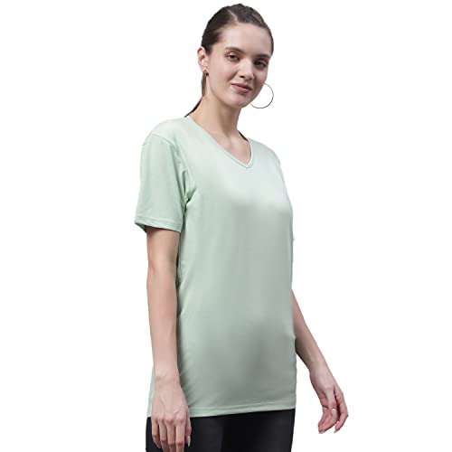 Image of Mack Jonney Women V Neck Cotton Solid Regular Fit T-Shirt-V Anthraa 001-P