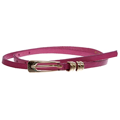 Women s 3 8  (9mm) Skinny Solid Leather Dress Belt, Fuchsia | M - 32 ~35 