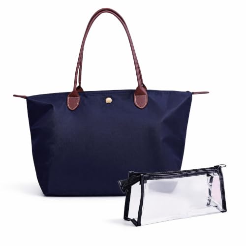 1 Umhängetasche + 1 Kosmetiktasche Groß Damen Taschen Set Faltbare Handtasche Schule wasserdichte Schultertasche Reisetasche Shopper für Alltag & BüroDunkelblau.