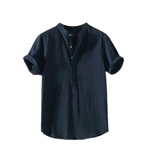 T-shirt d'été décontracté pour homme en coton léger col demi-col couleur unie
