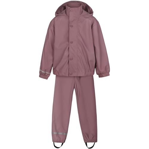 HAGOT Unisex Kinder Regen-Anzug, Wasserdichter Matschanzug Regenbekleidung, für Jungen und Mädchen, Leder Rosa, L