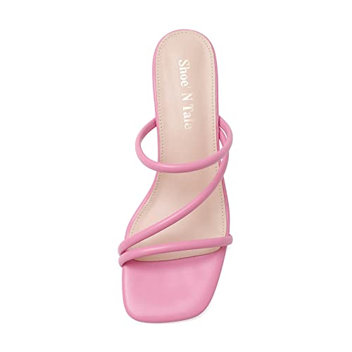 Image of Shoe'N Tale Strappy Heels For Women Low Chunky Block Heel Heeled Sandals Square Open Toe Slip On Slides Mules