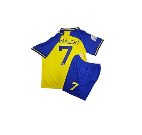 1 Stop Soccer Ronaldo CR7 Jersey Kids Uniform AL NASSR Fc Saudi Arabia (US, Numeric, 7, 8, Regular, Yellow)
