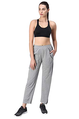 Image of Fflirtygo Women's Cotton Track Pants, Joggers for Women, Women�s Leisure Wear, Night Wear Pajama, Grey with Zip Pockets�for Sports Gym Athletic Training Workout