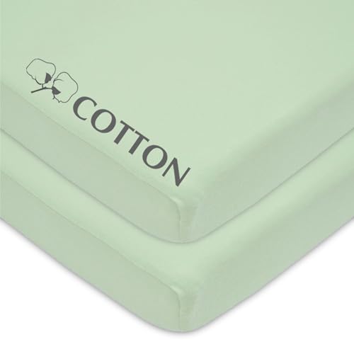 Image of American Baby Company 2 Pack 100% Natural Cotton Fitted Pack and Play Sheets 39 inch x 27 inch - Soft & Breathable Pack N Play Sheets for Playard & Mini Crib Mattress, Celery, for Boys & Girls