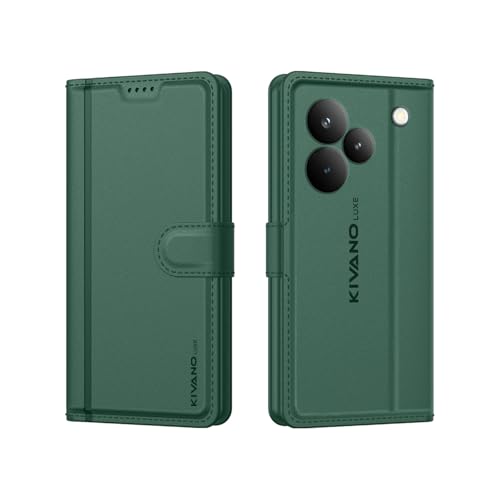 Image of KIVANO LUXE Compatible for Realme P4 Pro 5G Luxury Handmade Leather Magnetic Flip Folio Case | Card Holder & Kickstand | Slim Protective Cover | Unisex - Green