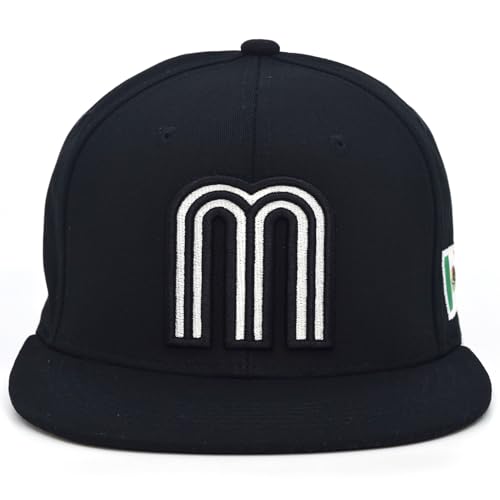 JLGUSA Mexico Snapback Hat 3D M Embroidery Mexico Baseball Cotton Cap New (Black - Black Wh Cotton)