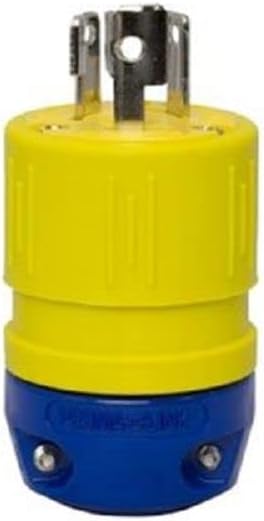 Ericson 1520-P Plug, Perma-Link, NEMA L5-15, 2 Pole/3 Wire Locking Blade, 15 Amp, 125V, 1 Phase, Safety Yellow
