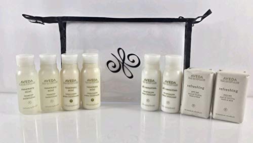 Aveda Travel/Gift Set 2 Rosemary Mint Shampoo 2 Rosemary Mint Conditioner 2 All Sensitive Moisturizer 2 Refeshing Soap Decorative Bag