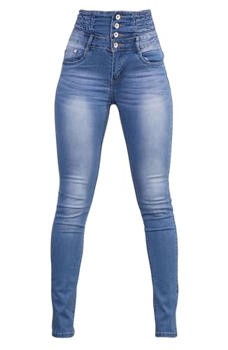 Andongnywell Flare Jeans Women High Rise Stretchy Skinny Jeans Butt Lifting Slim Fit Denim Pants Multiple Buttons Trouser