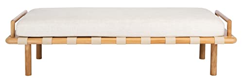 SAFAVIEH Couture Home Collection Constantine Coastal Natural Teak/White Cushion Living Room Bedroom Dining Foyer Entryway Ottoman Bench