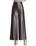 HaoMay Women's High Waist Wide Leg PU Faux Leather Cropped Pants Culottes(Brown-M)