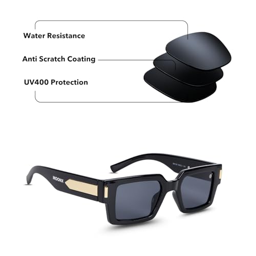 Image of MOONX Gemini UV Protected Rectangular Sunglasses for Men & Women | PC Frame | PC Lens | Stylish Unisex Eyewear for Driving, Travel & Casual Outings
