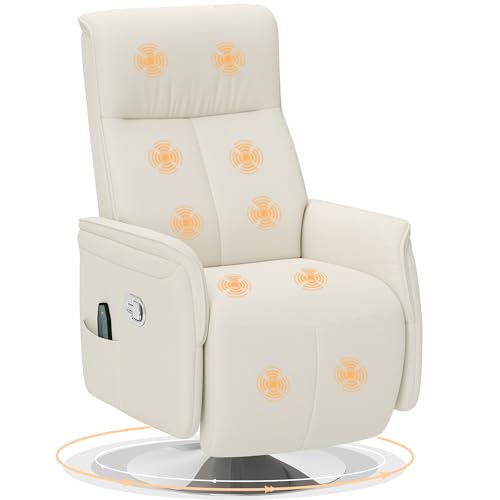 HOMCOM Massage Recliner Chair with Footstool, Upholstered Reclining Armchair with Adjustable Backrest and Steel Frame, Breathable Linen Fabric Swivel Chair for Living Room, Bedroom, Cream White