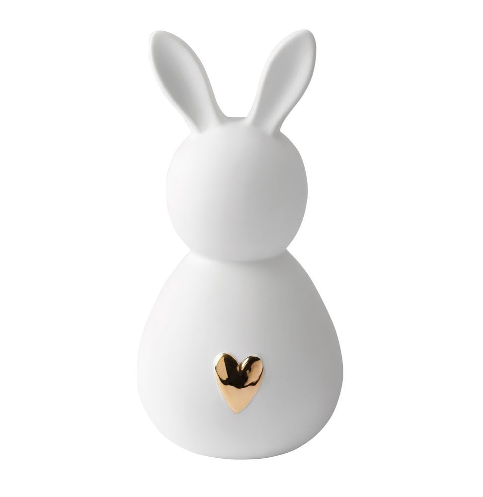 Lapin en porcelaine Räder grand cœur doré : cadeau de mariage et baptême idéal