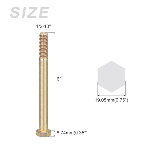 Image of METALLIXITY Hex Bolts (1 /2-13x6 inch) 10Pcs, Carbon Steel Zinc Plated Partial Threaded, Coarse Thread UNC Hex Head Screw Bolt - for Furniture Repair, Yellow