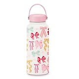 Colorful Bow Water Bottle 1L (32oz) Insulated Water Bottle for Women Teens Girl, Stainless Steel Leakproof Girls Water Bottle with Straw for School, Travel, Ideal Birthday and Back to School Gift