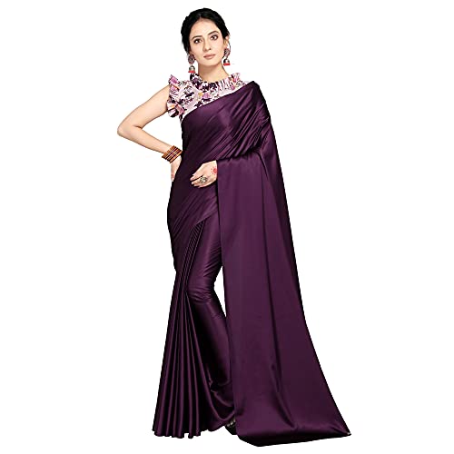 Dhyan Women's Banarasi Satin Silk Saree With Blouse Piece