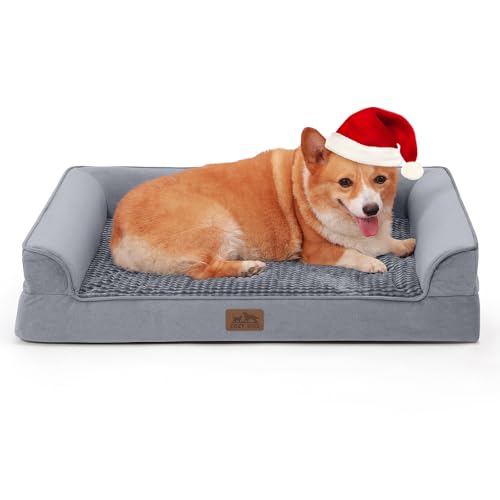 Orthopedic Dog Bed for Medium Dogs,Waterproof Dog Sofa Beds Medium, Supportive Foam Pet Couch Bed with Removable Washable Cover,Waterproof Lining and Nonskid Bottom,Grey(M,36" L x 27" W x 7.5" Th)