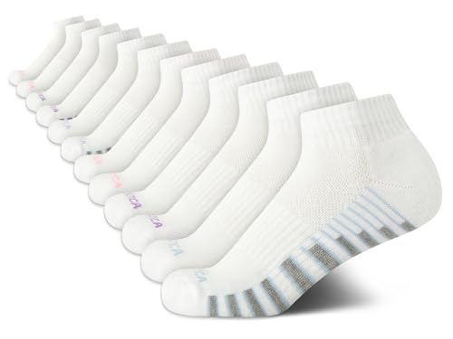 Image of Nautica Womens Quarter Socks Moisture Wicking Cushioned Socks, 12 Pack | Stretch Performance Dri-Motion Fabric, Cushioned with Arch Support, Breathable Mesh Panels, Quarter Cut, Shoe Size 4-10