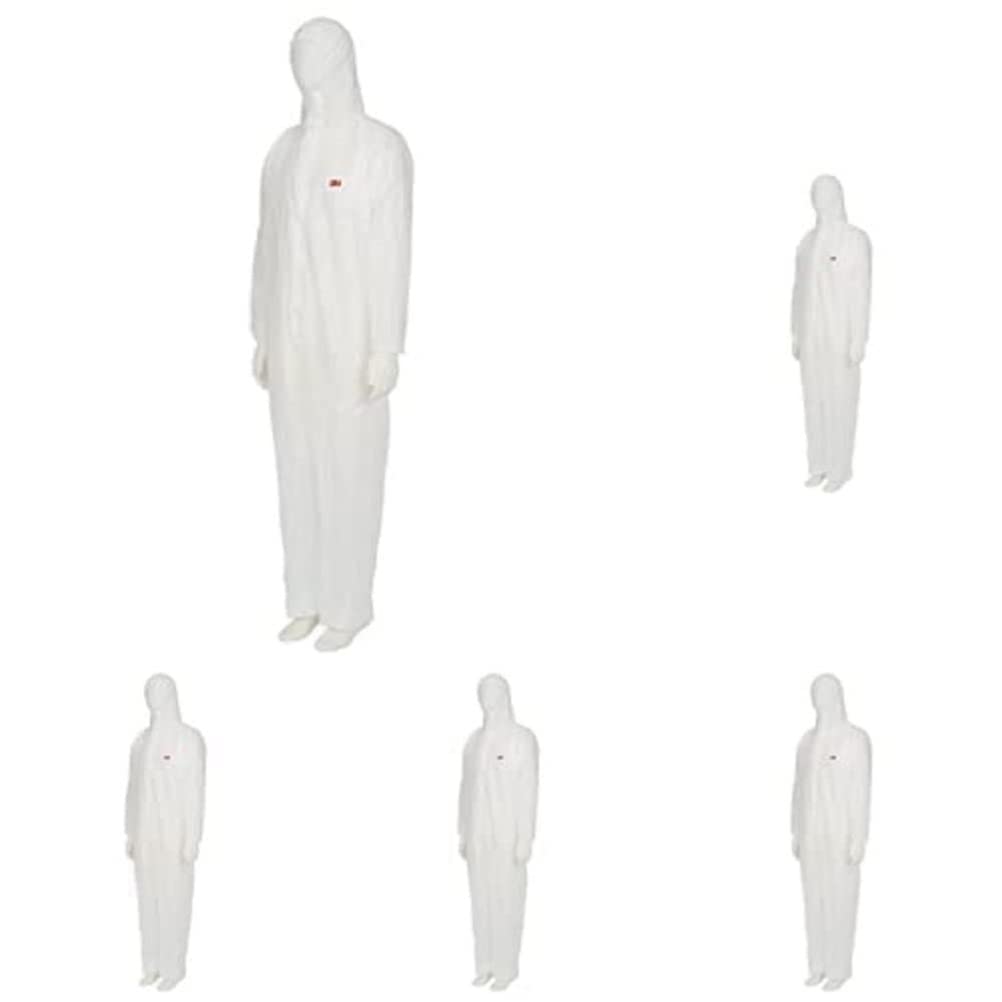 3M Sicherheitsoverall mit Kappe, aus Polypropylen, Weiß, Größe M, Packung mit 5