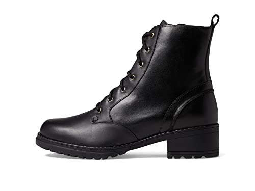Cole Haan Cole Haan Women's Camea Waterproof Lace-Up Combat Boot, Black Leather Waterproof, 8 Medium