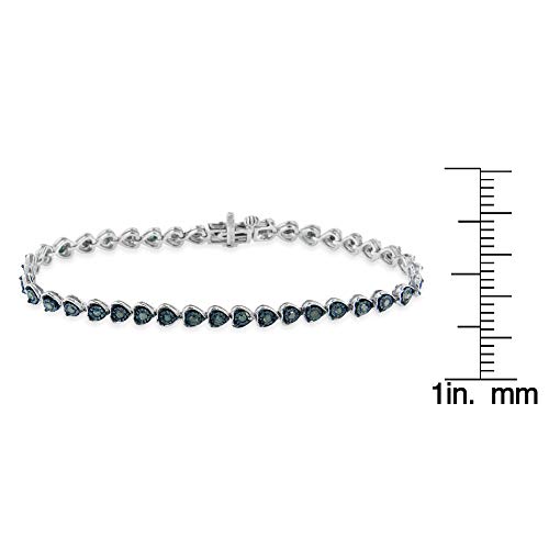 Original Classics Black Rhodium Over .925 Sterling Silver 1.0 Cttw Miracle Set Diamond Heart-Link 7" Tennis Bracelet (Blue Color, I2-I3 Clarity) #TOP6