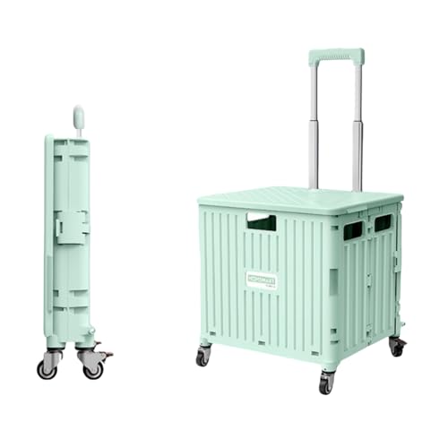 Foldable Utility Rolling Cart - Portable Grocery Cart on Wheels, Collapsible Handcart for Moving, Shopping Trolley for Dorm, Camping, Travel, Office