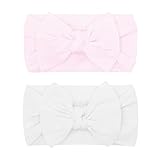 Baby Bling Bows - Newborn to Little Baby Girl Bows, 2 Pack Nylon Super Soft Stretchy Knot Toddler Headbands, Perfect Hair Accessories Head Bands for Infant Kids(Pink & White)