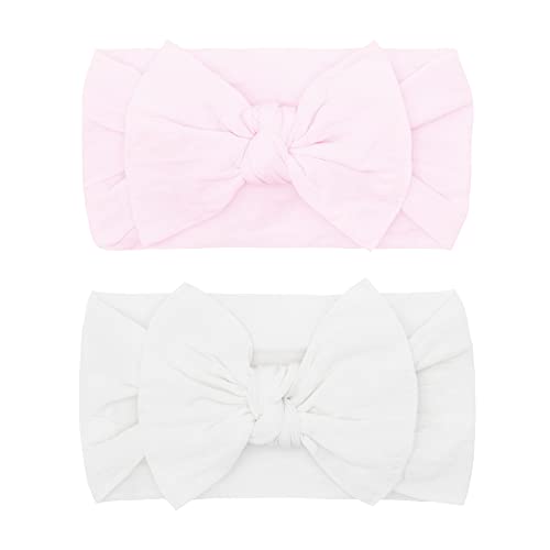 Image of Baby Bling Bows Newborn to Little Girls Hair Bow - Girls Classic Knot Headbands Toddlers Hair Accessories, Made in the USA, One Size (2 Pack - pink & white)