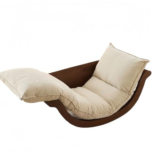 KUBERAS怠け者のソファーバナナボート家庭用のロッキングチェア多機能木の無垢材のバルコニー応接間のロッキングチェア小坪型一人用のリクライニングチェア (ホワイト,くるみ色のフレーム)